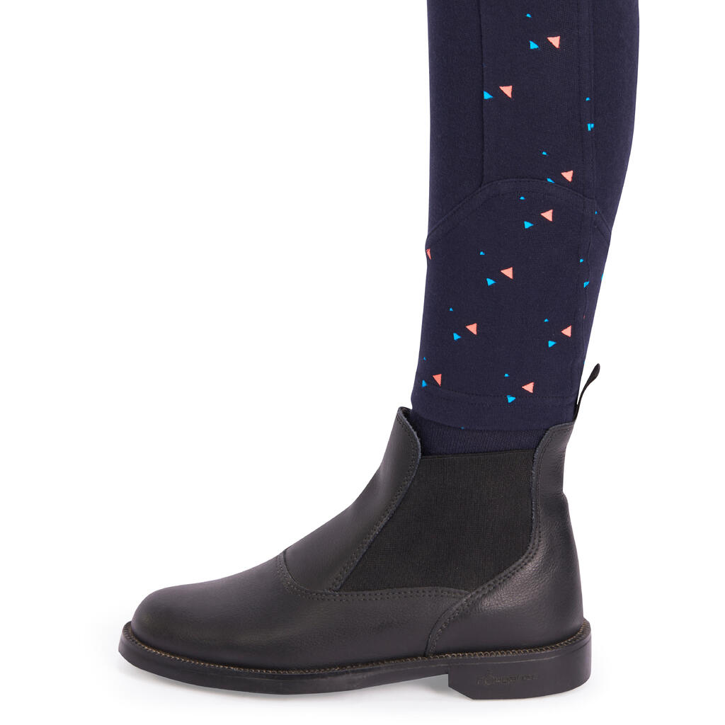 120 Girls' Horse Riding Jodhpurs - Navy With Pink Highlights/Print