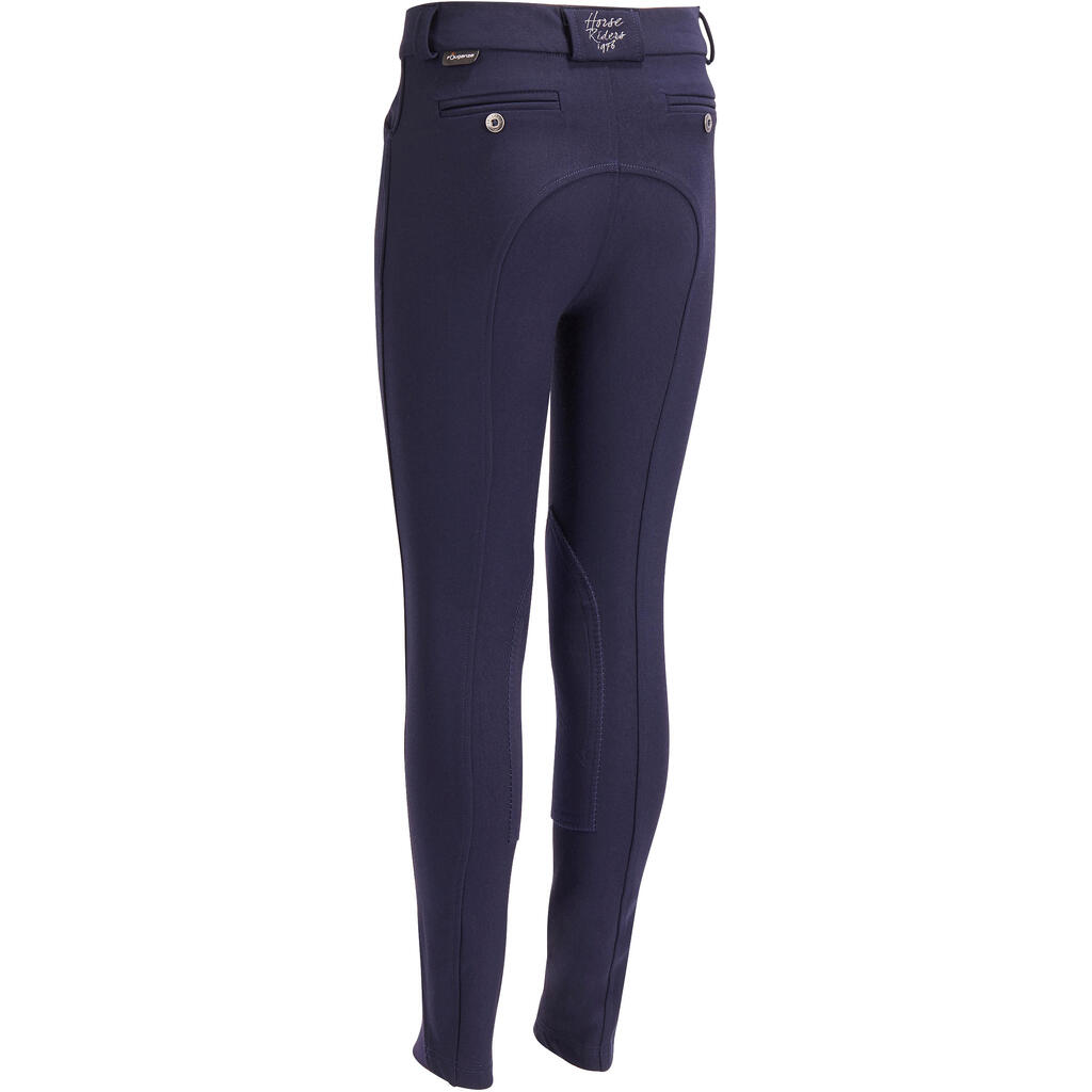 Reithose 500 Kniebesatz Kinder marineblau