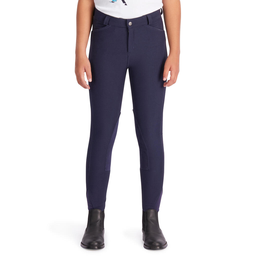 Reithose 500 Kniebesatz Kinder marineblau