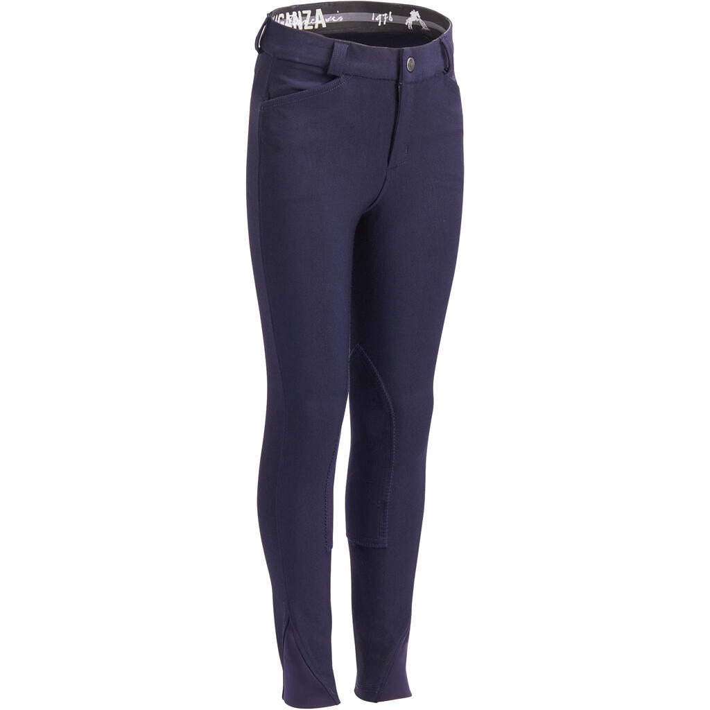 Reithose 500 Kniebesatz Kinder marineblau