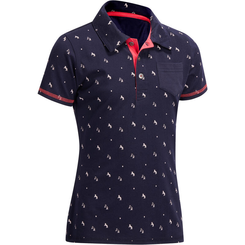 white polo shirt with pink horse