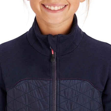 Kids' Mixed Media Horse Riding Zip Sweatshirt 500 - Navy/Pink