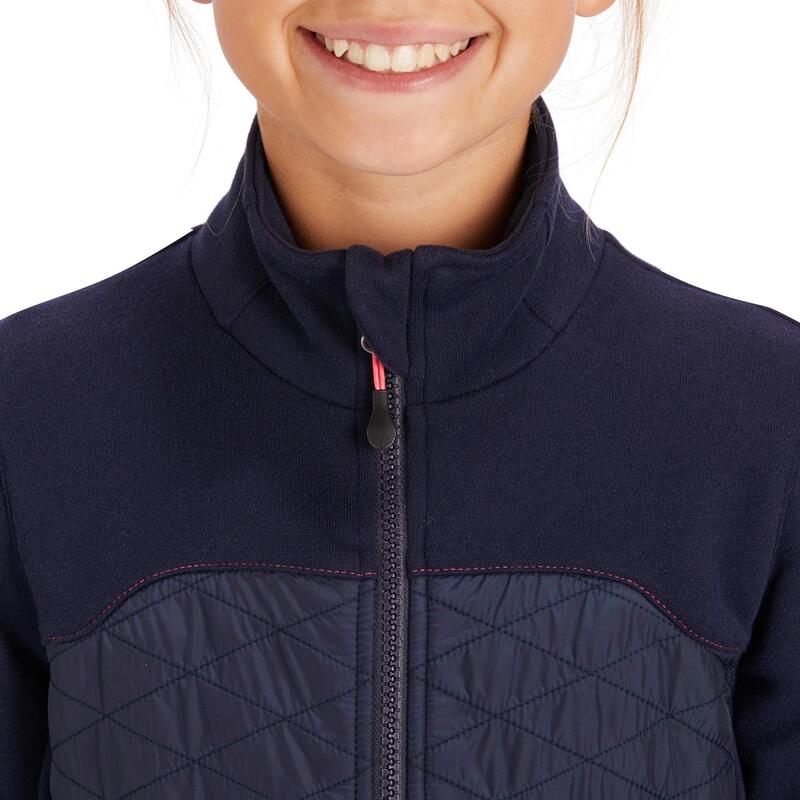 Sweater voor ruitersport kinderen 500 bi-materiaal met rits marineblauw/roze