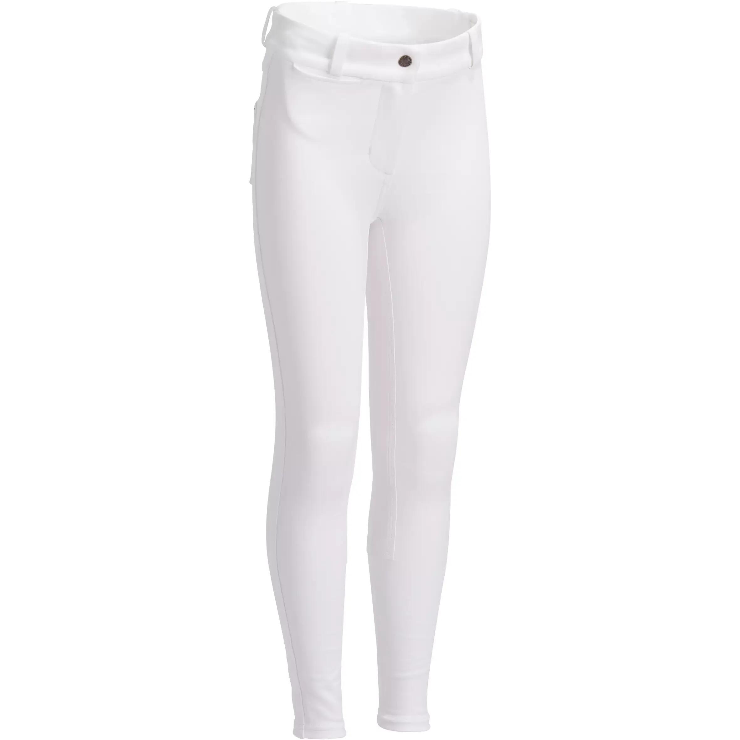 BR180 Kids' Full Seat Competition Horse Riding Jodhpurs - White 1/18