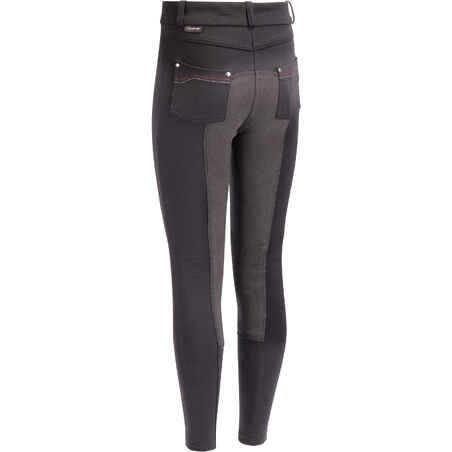 180 Fullseat Kids' Full Seat Horse Riding Jodhpurs - Black/Grey