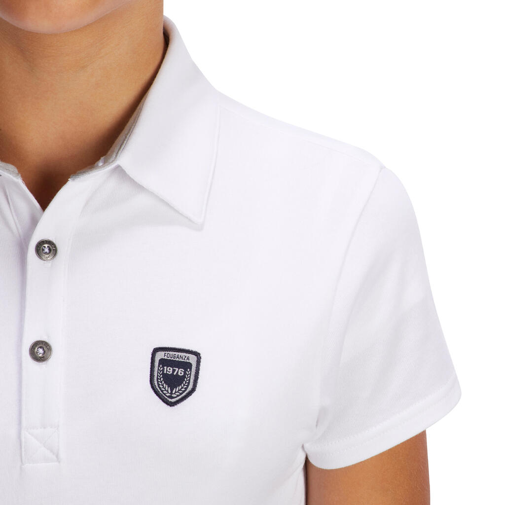 Camisa polo de equitación para competencia de Niños - Fouganza 100 blanco