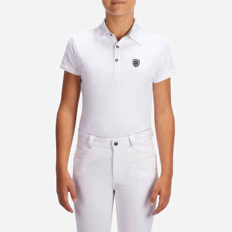 Kids' Short-Sleeved Horse Riding Show Polo Shirt 100 - White