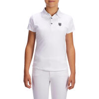 100 Compete Kids' Short-Sleeved Horse Riding Show Polo Shirt - White