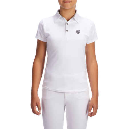 Kids' Short-Sleeved Horse Riding Show Polo Shirt 100 - White