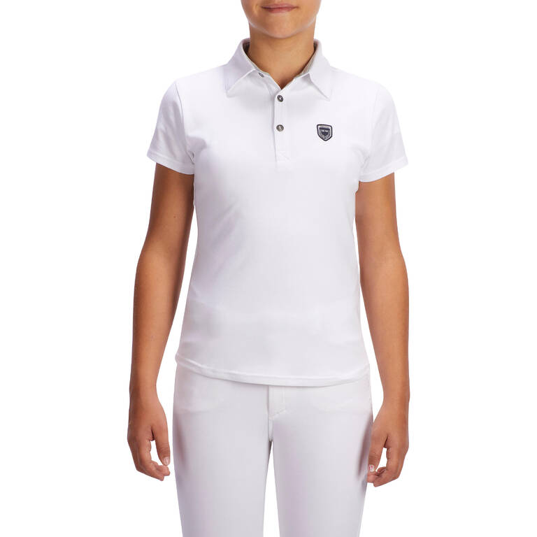 Kids Horse Riding Short Sleeved Competition Show Polo Shirt White