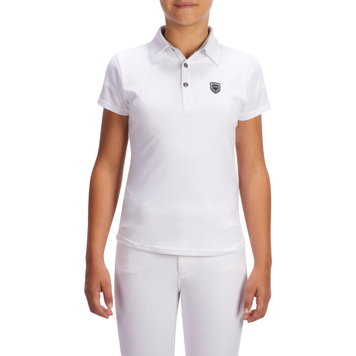 Children S Short Sleeved Competition Horse Riding Polo Shirt White Fouganza Decathlon