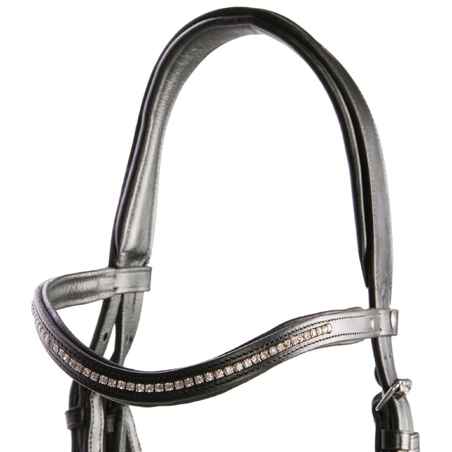 Horse Riding Leather Bridle With French Noseband 580 - Black Rhinestones