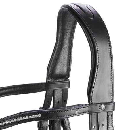 Horse Riding Leather Bridle With French Noseband 580 - Black Rhinestones