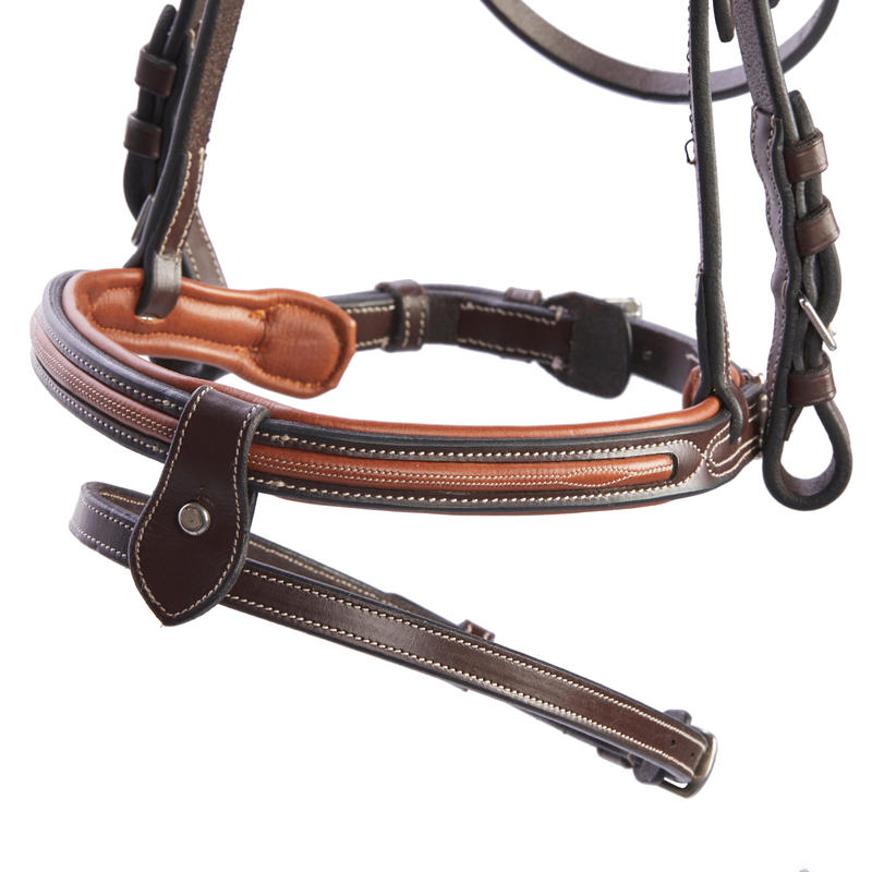 580 Topstitched Horseback Riding Bridle for Horses Brown Decathlon