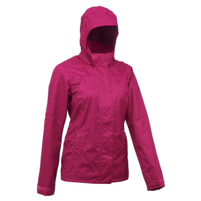 Women’s waterproof mountain walking rain jacket MH100 – Pink