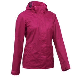 Women’s waterproof mountain walking rain jacket MH100 – Pink