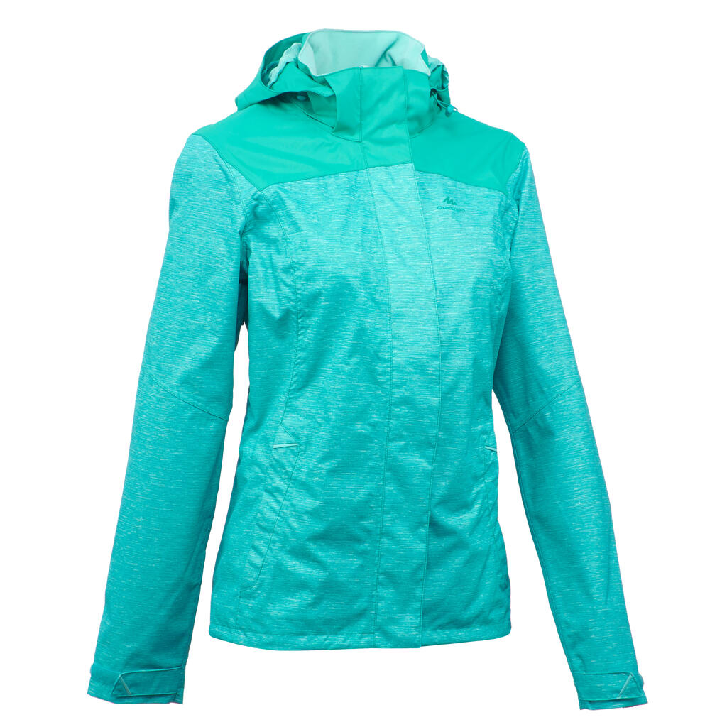 Women’s MH100 waterproof mountain hiking rain jacket – Heather Turquoise