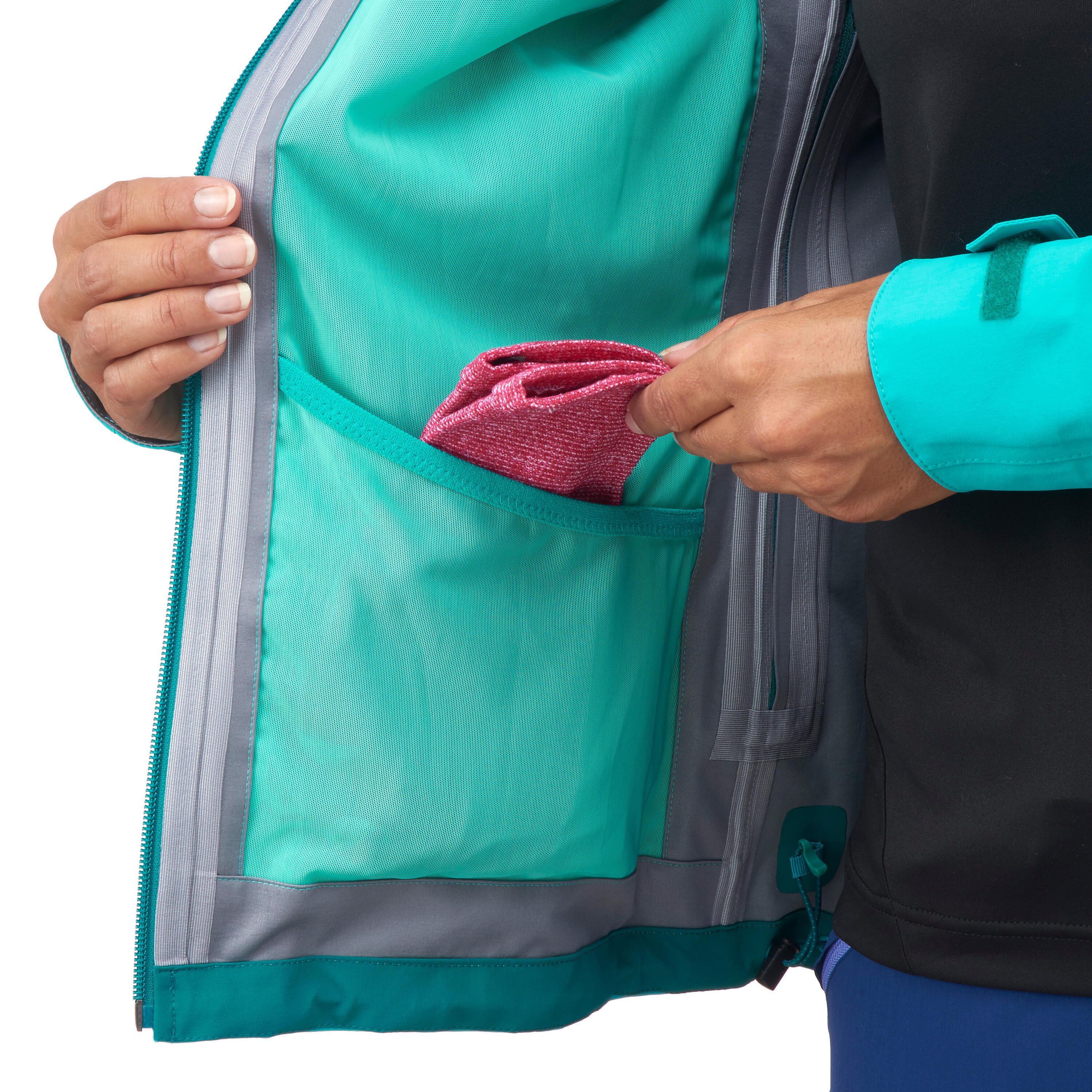 MH500 Women's Mountain Hiking Waterproof Jacket - Turquoise 16/17