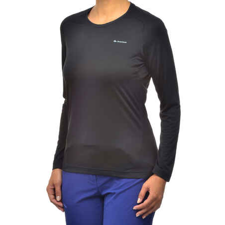 MH100 Women's Long-sleeved Mountain Hiking T-Shirt - Black