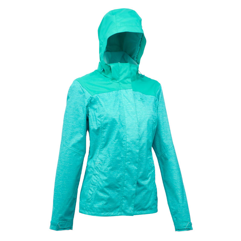 Veste de pluie imperméable de randonnée montagne MH100 Femme Turquoise chiné Veste de pluie imperméable de randonnée montagne MH100 Femme Turquoise chiné