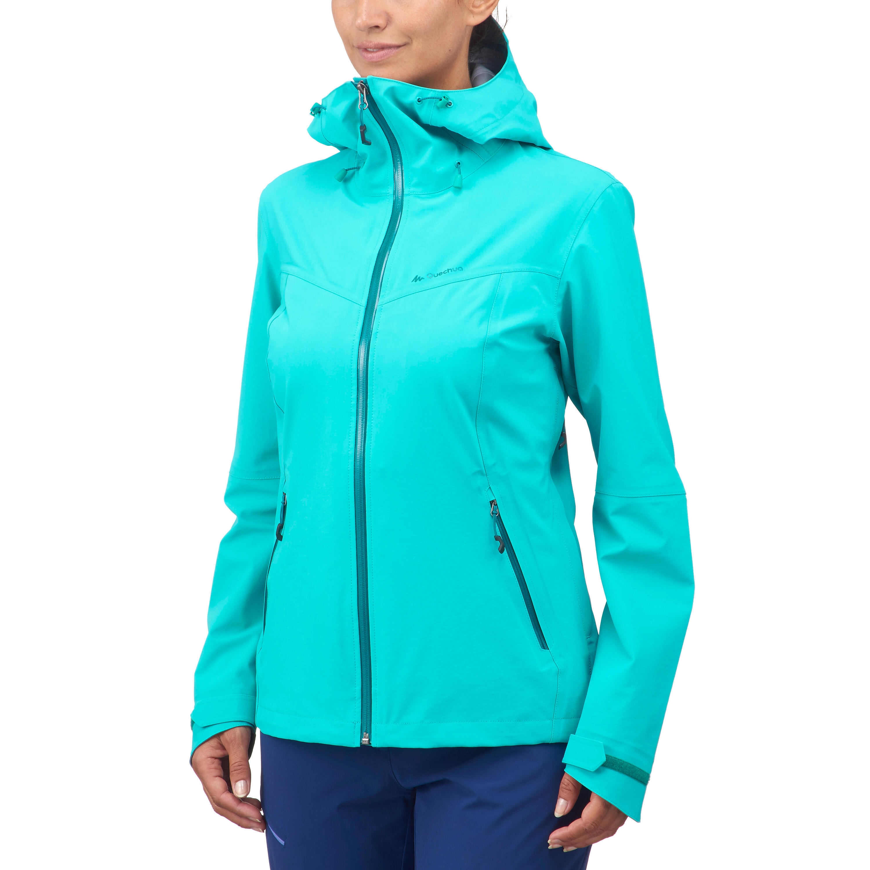 MH500 Women's Mountain Hiking Waterproof Jacket - Turquoise 3/17