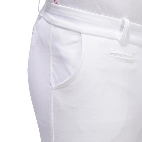 Pantalone za jahanje 140 za takmičenja s prianjajućim zakrpama od pliša muške - bele
