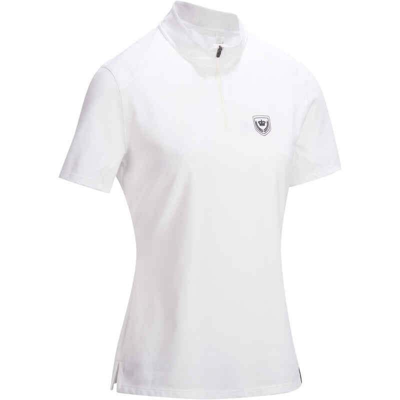 Reit-Poloshirt Kurzam 500 Turnier Damen weiß