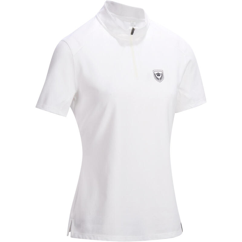 500 Women's Short-Sleeved Horse Riding Competition Polo Shirt - White