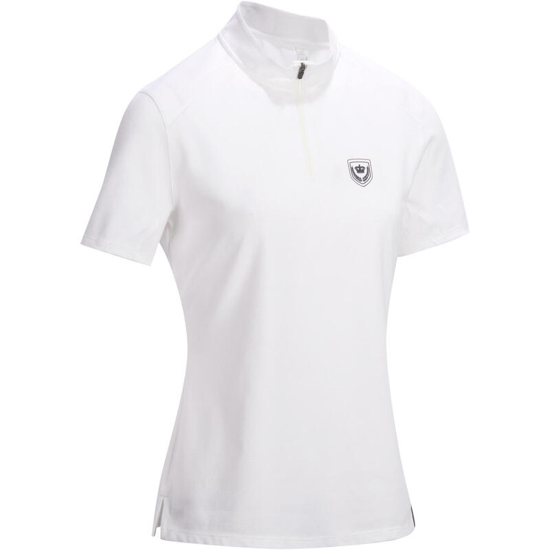 Polo de concours manches courtes équitation femme 500 COMPET blanc