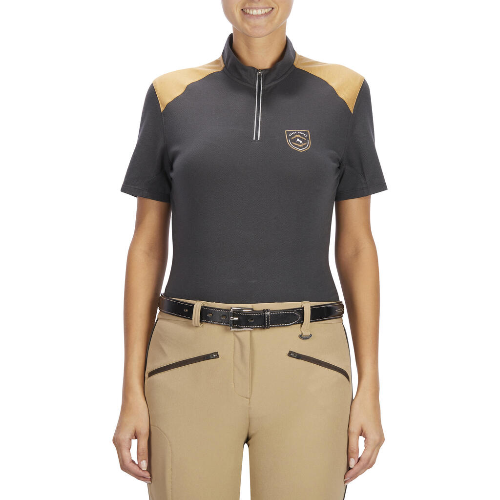 Reit-Poloshirt 500 Kurzarm Damen dunkelblau/marineblau