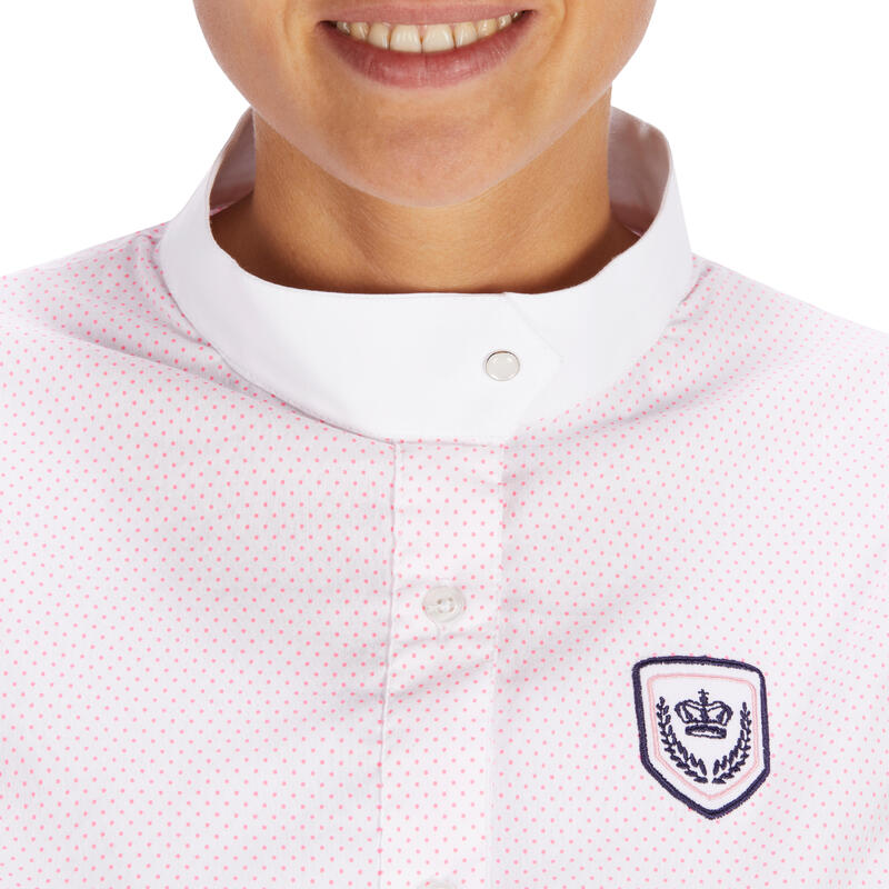 Women's Sleeveless Horse Riding Competition Shirt White/Pink Dots