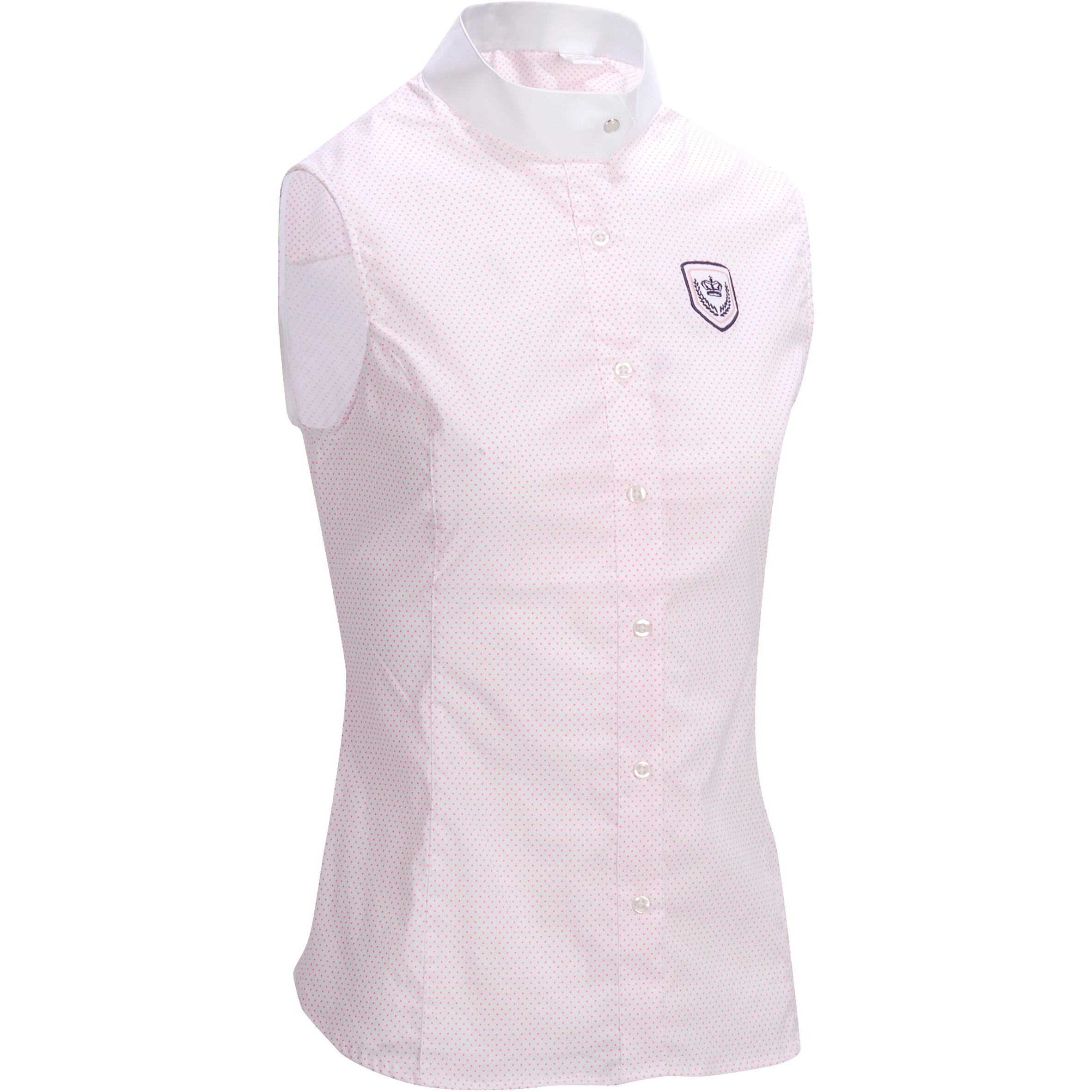 OKKSO Women's Sleeveless Horse Riding Competition Shirt - White/Pink Dots