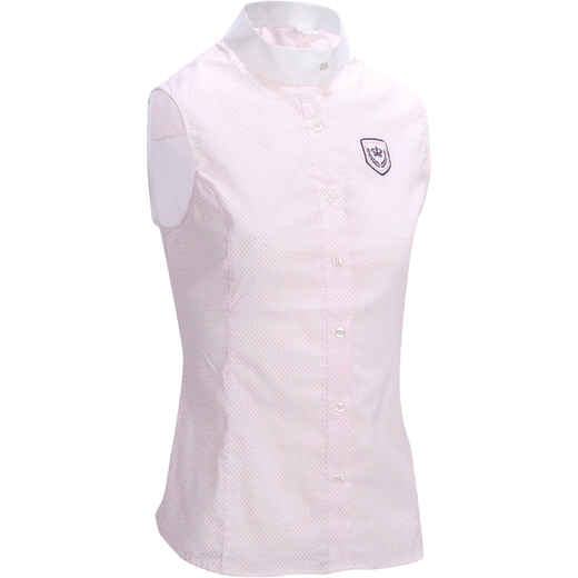 
      Women's Sleeveless Horse Riding Competition Shirt - White/Pink Dots
  