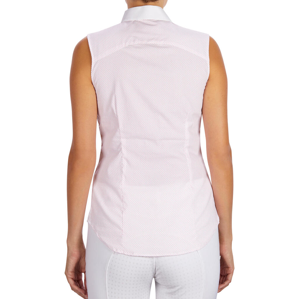 Women's Sleeveless Horse Riding Competition Shirt - White/Pink Dots