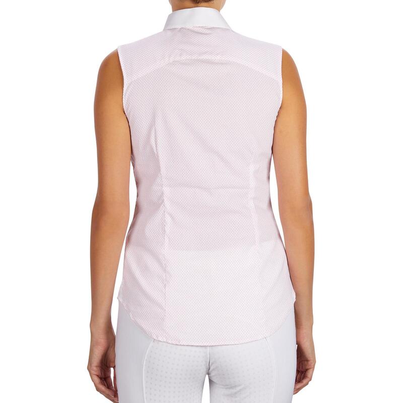 Women's Sleeveless Horse Riding Competition Shirt White/Pink Dots