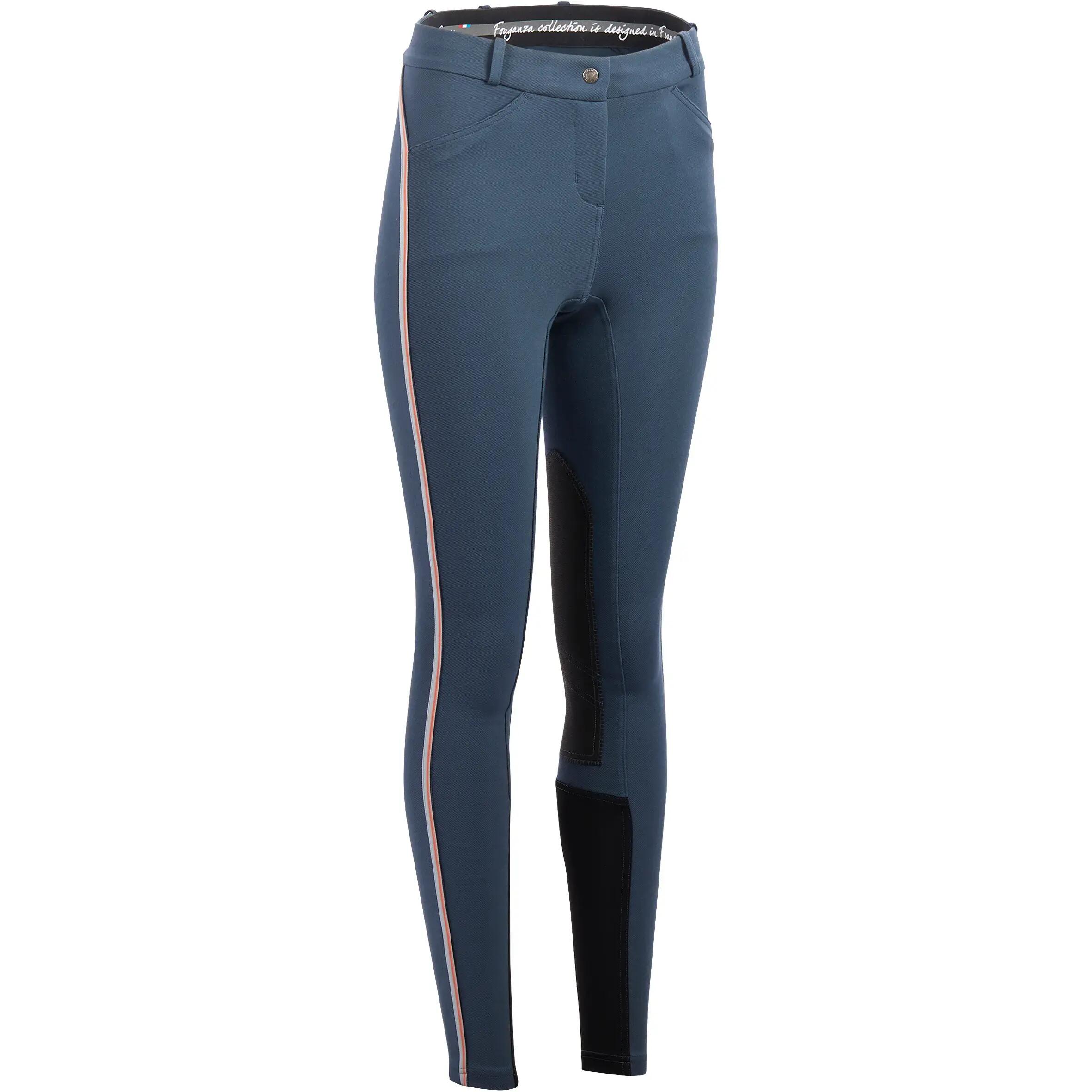 140 Stripe Women's Horse Riding Patch Jodhpurs - Bluish Grey 1/21