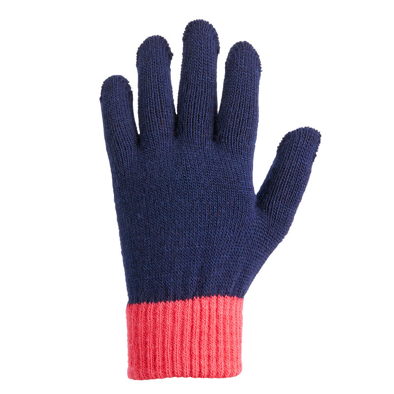 Guantes Equitación Fouganza TRICOT Niños Azul Marino y Rosa Picos Silicona