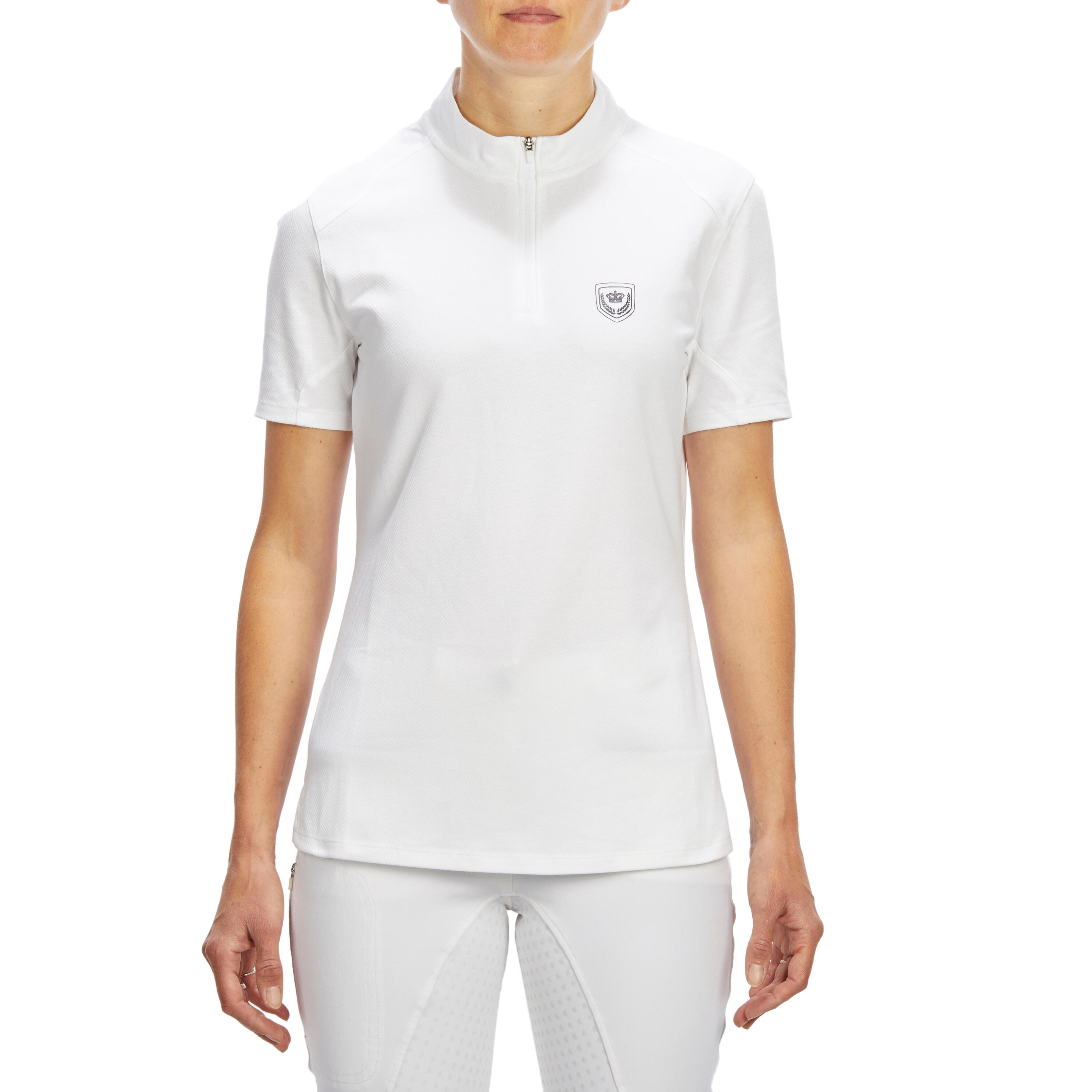 500 Women's Short-Sleeved Horse Riding Competition Polo Shirt - White 2/11