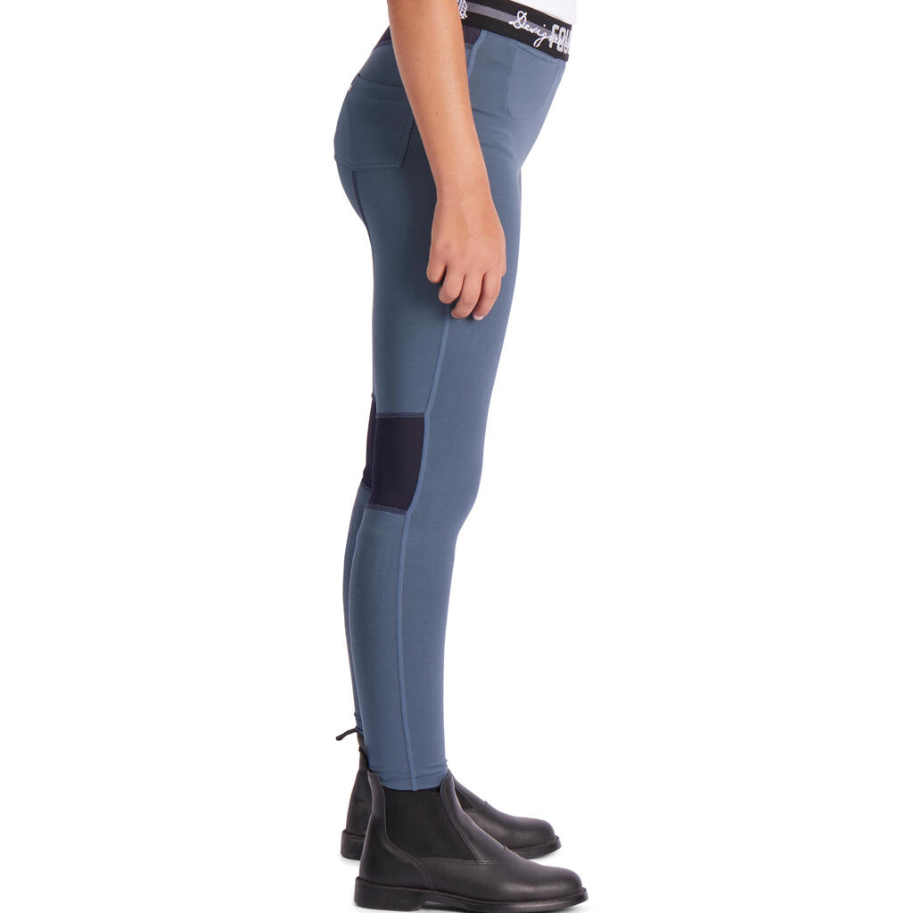 Kids' Horse Riding Lightweight Leggings 100 - Navy/Lilac