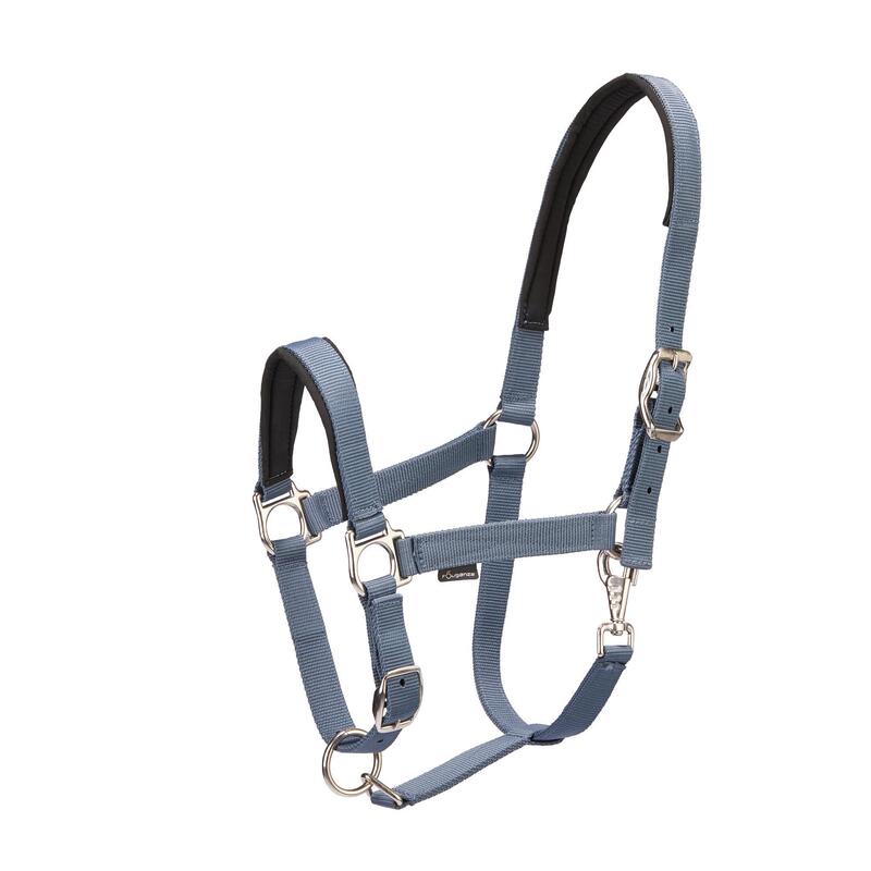 Set halster + halstertouw voor paarden Nubuck blauw/grijs