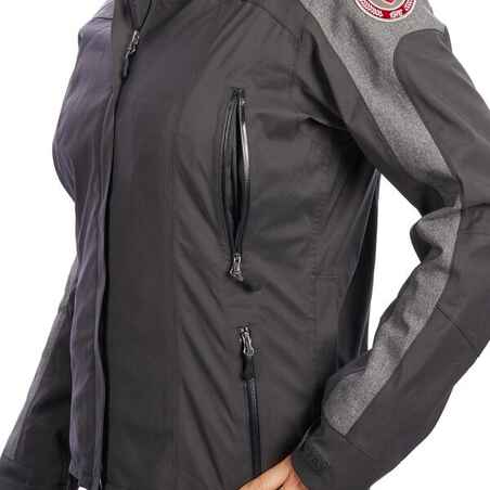 500 Women's Horse Riding Waterproof Jacket - Dark Grey and Chevron Pattern