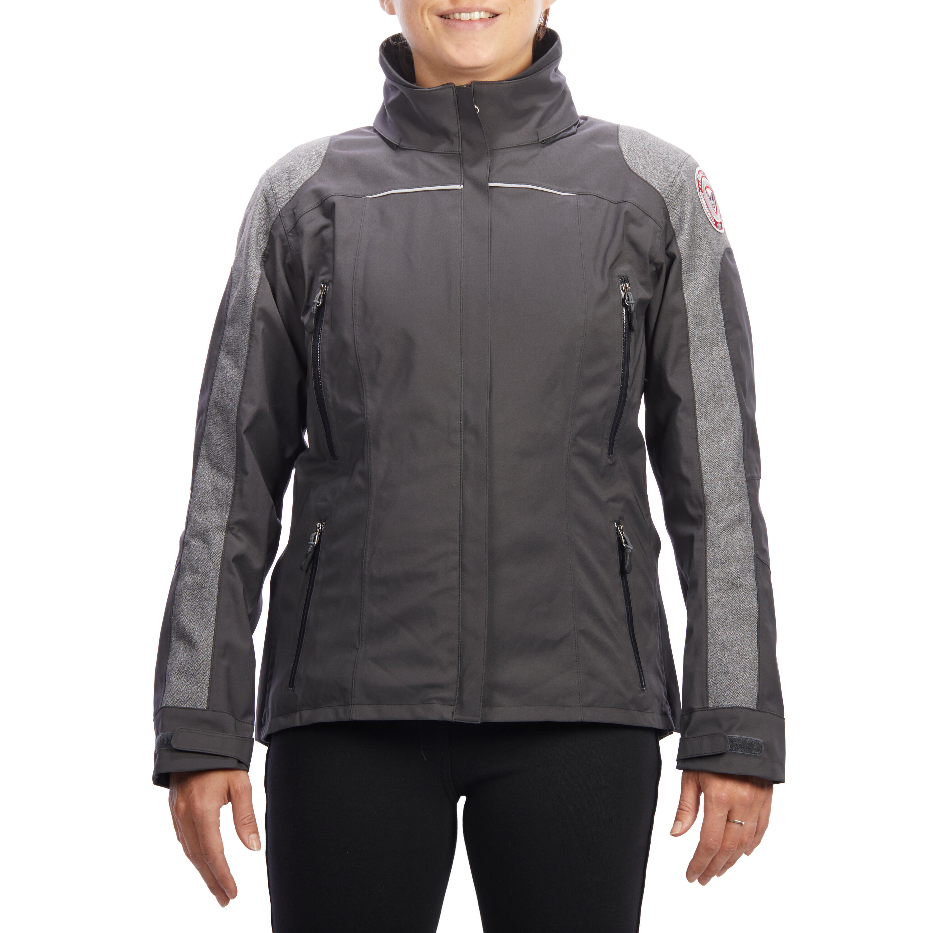 Chaqueta equitación fouganza 500 mujer gris oscuro impermeable 2/8