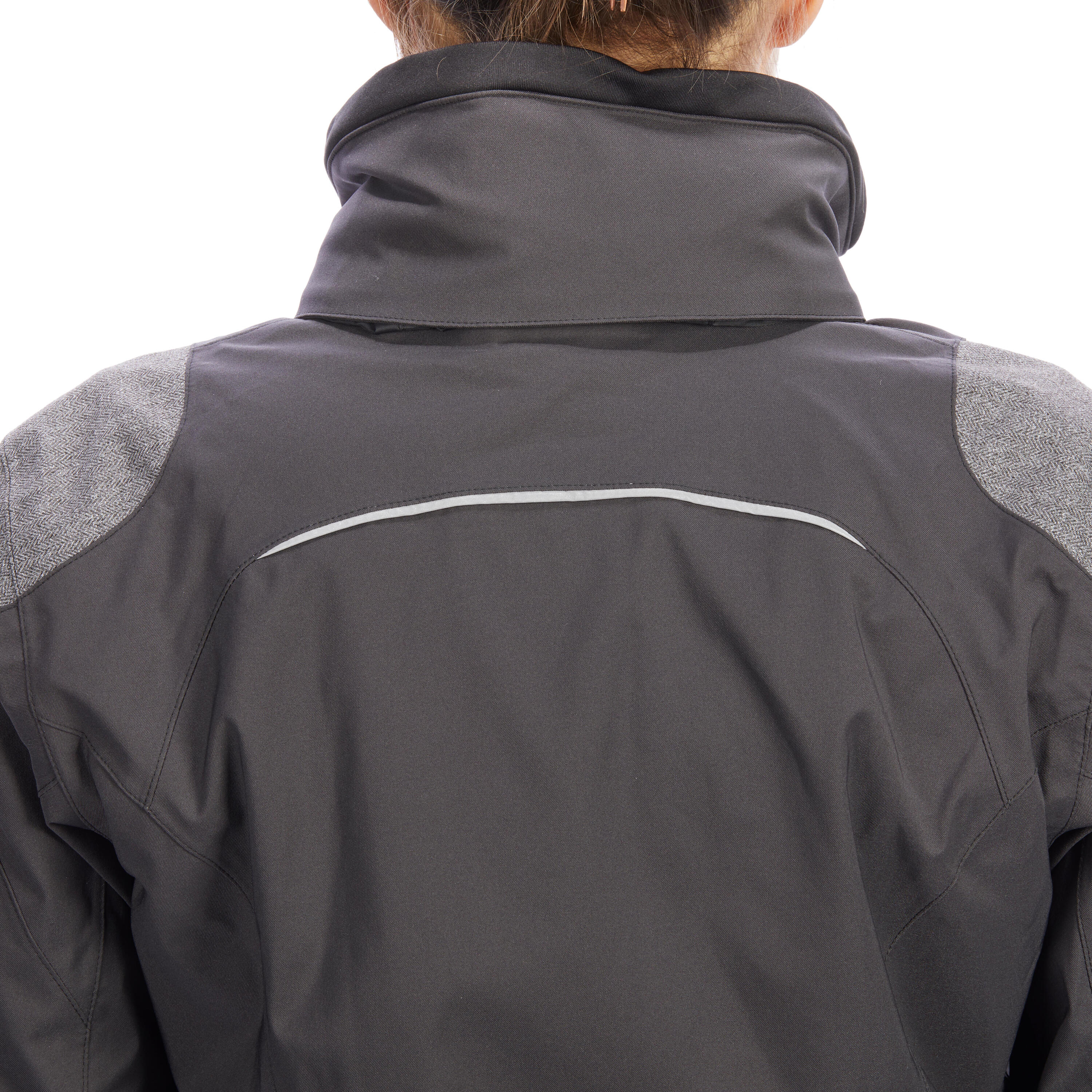 500 Women's Horse Riding Waterproof Jacket - Dark Grey and Chevron Pattern 3/8