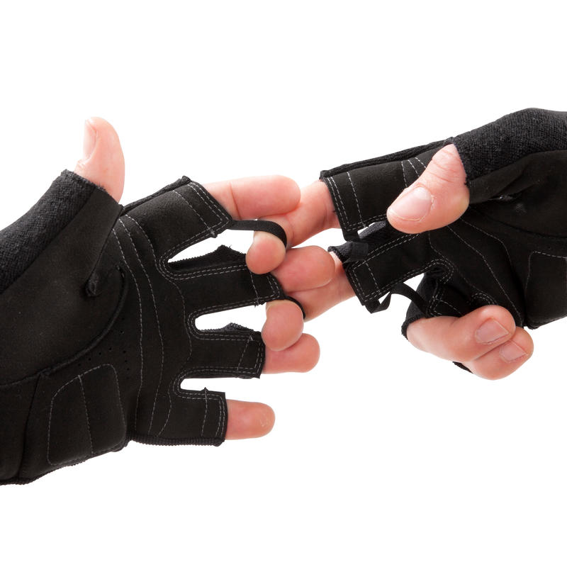 900 Weight Training Glove With Double Rip Tab Cuff Black Grey Domyos By Decathlon