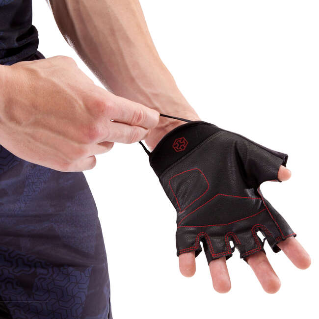 DOMYOS 100 Weight Training Gloves Black/Red Decathlon