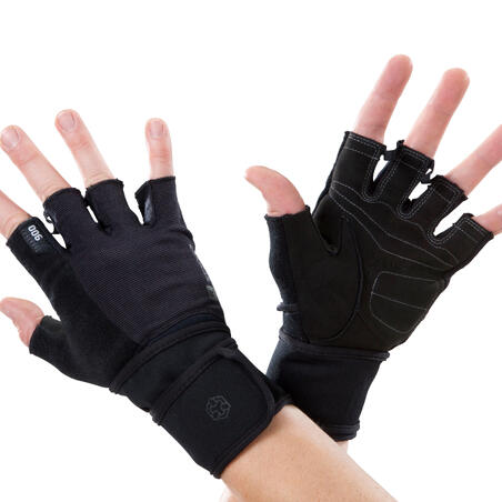 Тренувальні рукавиці 900 з подвійним ремінцем - чорні/сірі