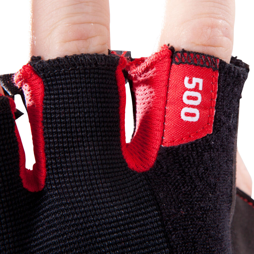 Trainingshandschuhe 500 Krafttraining Klettverschluss schwarz/kaki