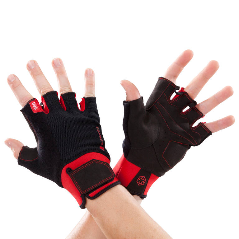 500 Weight Training Glove With Rip-Tab Cuff - Black/Red