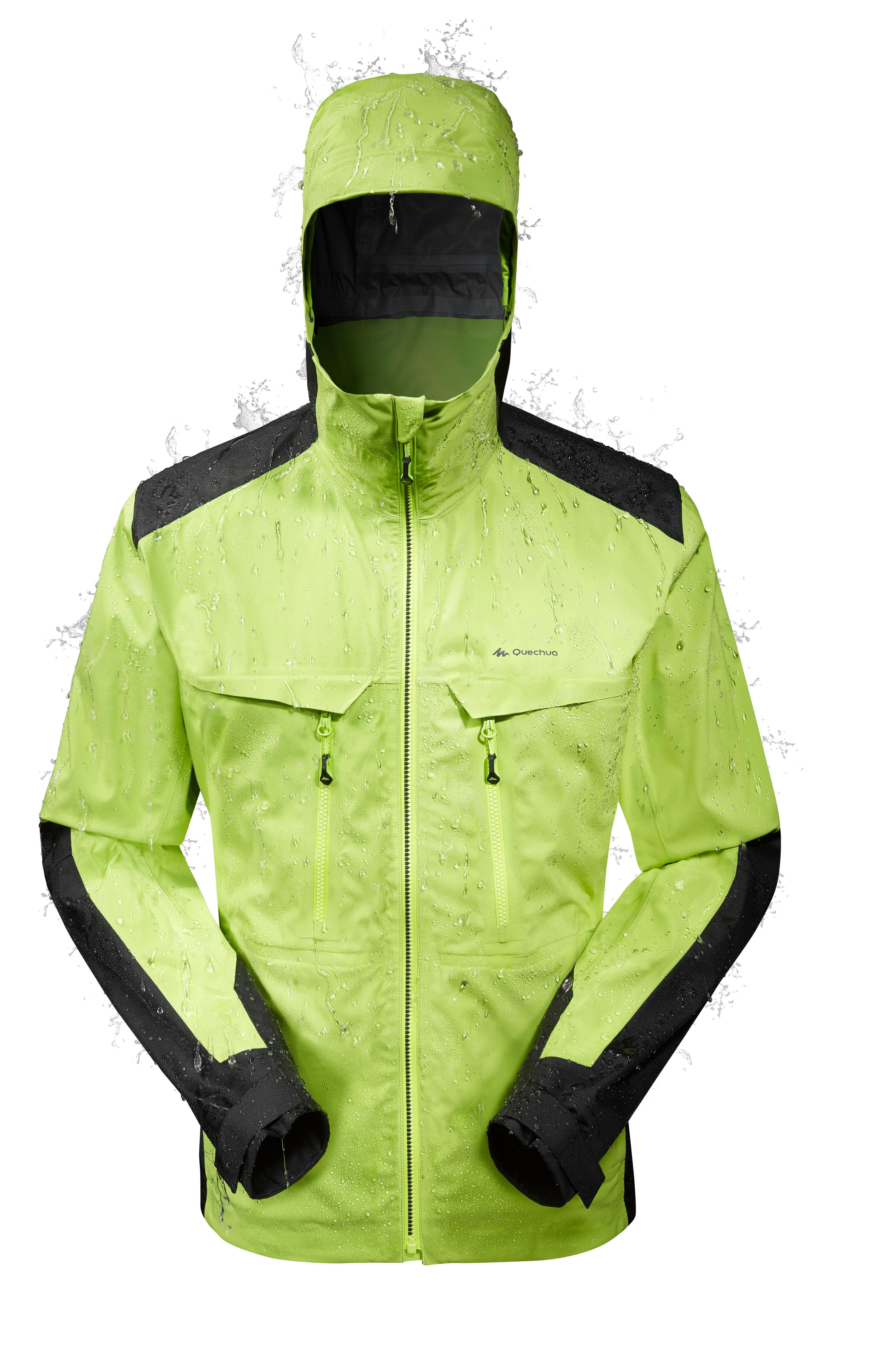 QUECHUA MH900 Men's Waterproof Mountain Walking Rain Jacket - Green Black