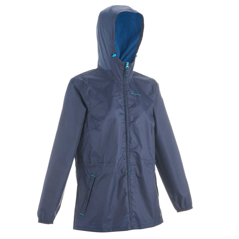 Women Full Zip Rain Jacket with Storage Pouch Blue - NH100